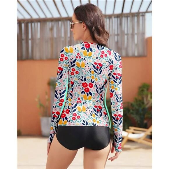 WOWENY Womens Rash Guard Long Sleeve UPF 50 Swim Shirt Zip Sun Protection - Picture 5 of 7
